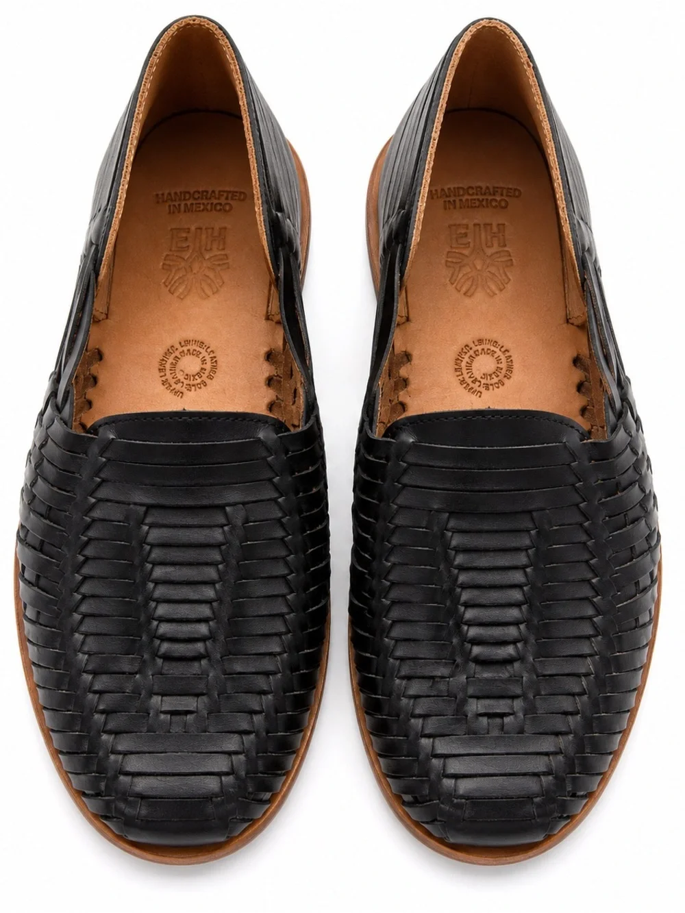 Black Mexican Huarache Sandals Size 40 Handwoven Genuine Leather